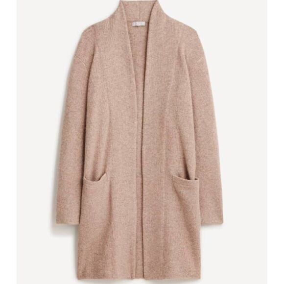 J. Crew Cocoon Sweater Blazer Women's Large Heathered Tan Knit Wool Alapaca - Picture 1 of 5